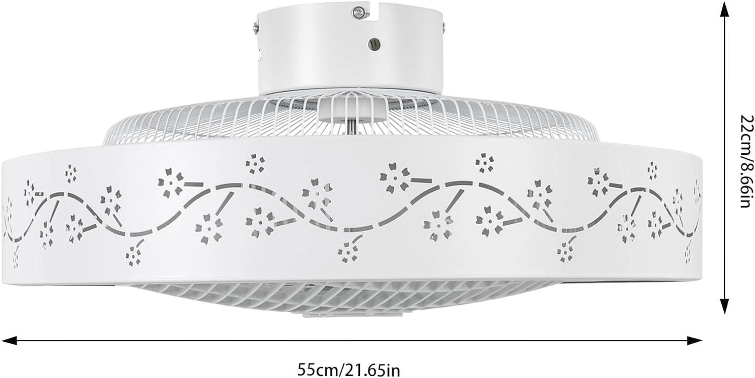 White 22" Ceiling Fan with Light, Modern Low Profile Fan with Remote & Smart APP Control 3 Colors 6 Speeds Semi Flush Mount Round Invisible LED Fan Chandelier for Bedroom Living Room