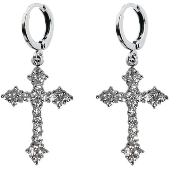 Fashion CZ Cross Dangle Earrings for Women Hypoallergenic Crystal Charms Drop Dangling Huggie Small Hoop Cartilage Cuff Dainty Punk Faith Jewelry Gifts for Prayer