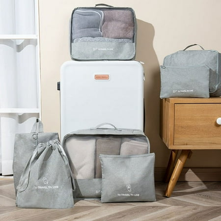 

Travel Bag Set Cationic Seven Piece Suitcase Clothes Shoes Toiletries Sorting Package