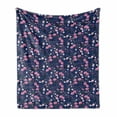 thumbnail image 1 of Floral Soft Flannel Fleece Throw Blanket, Butterflies Pointy Petals Ladybird Night Themed Bouquet, Cozy Plush for Indoor and Outdoor Use, 50" x 70", Pale Pink Dark Mustard, by Ambesonne, 1 of 5