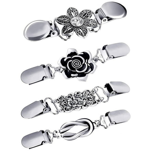 4 Pieces Vintage Sweater Shawl Clips Retro Cardigan Collar Clips Dress Shirt Brooch Clips for Women Wearing