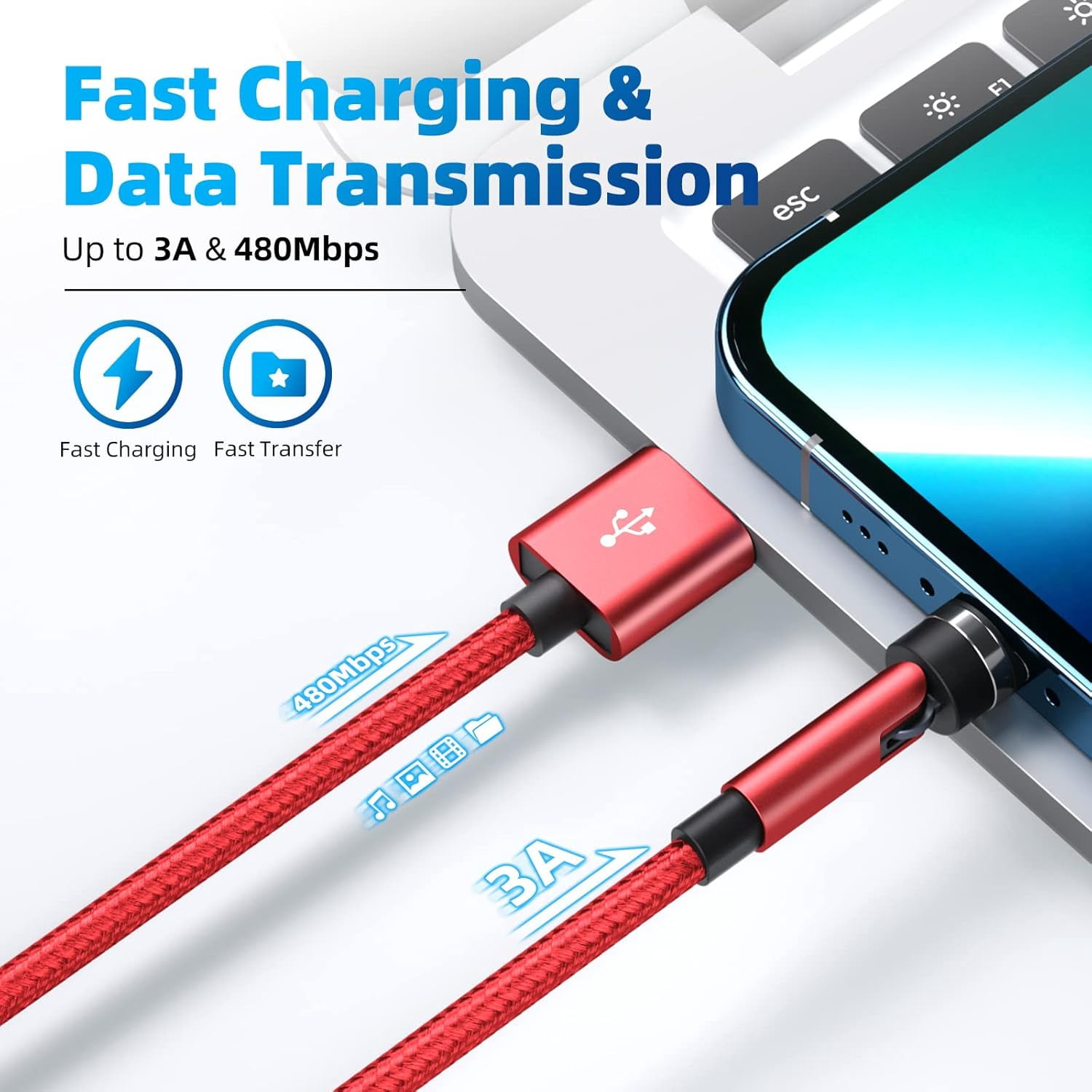 540° Rotation Magnetic Charging Cable, 3 in 1 Magnetic Phone Charger [4-Pack, 3ft/3ft/6ft/10ft] 3A Fast Charging Cable Support Data Transfer USB Magnet Charger Cable for i-P/Micro USB/Type C Device