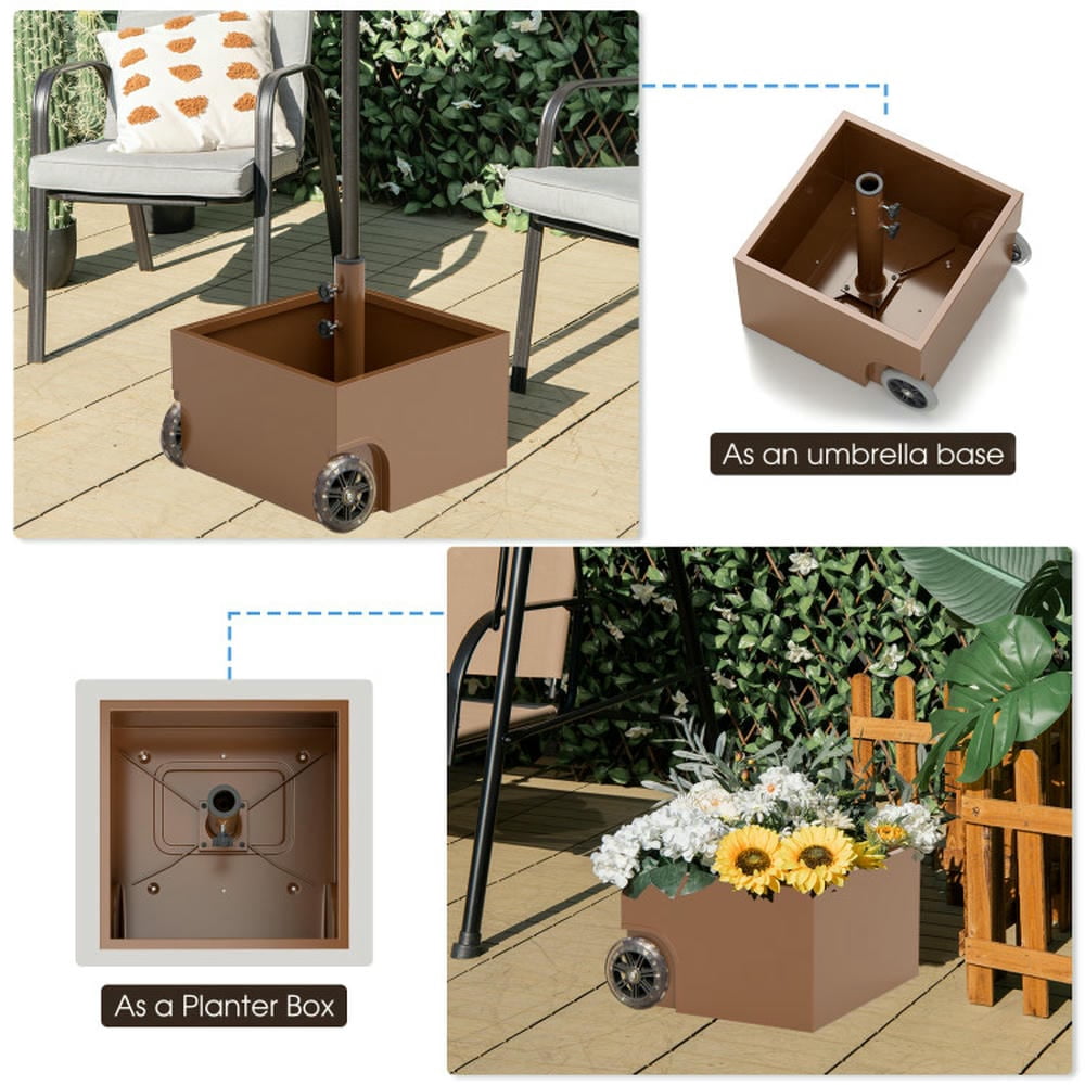 GVN Patio Umbrella Base,Outdoor Umbrella Stand,150 Pounds Patio Umbrella Base Stand Wheels Planter Outdoor-Coffee