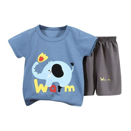 

Ismonst Toddler Boy Girl Clothes Cute Shark Print Kids Summer Cotton Outfits Shirt Elastic Short Sets Size 6M-8Y