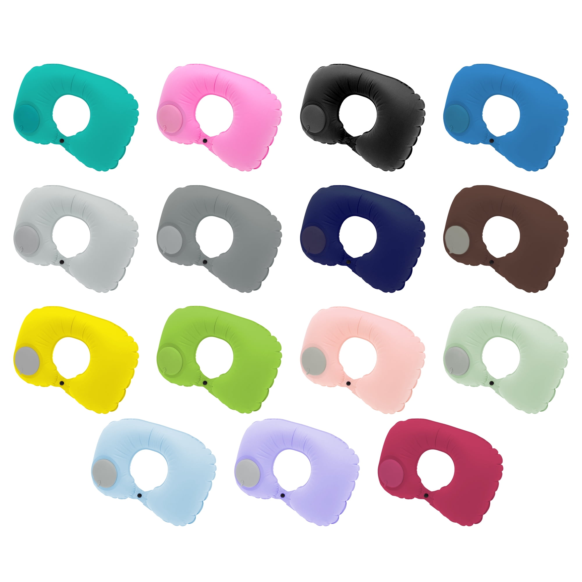 Unique Bargains Travel Pillow Press to Inflate Neck Pillow Pink 15.75"x11.02"