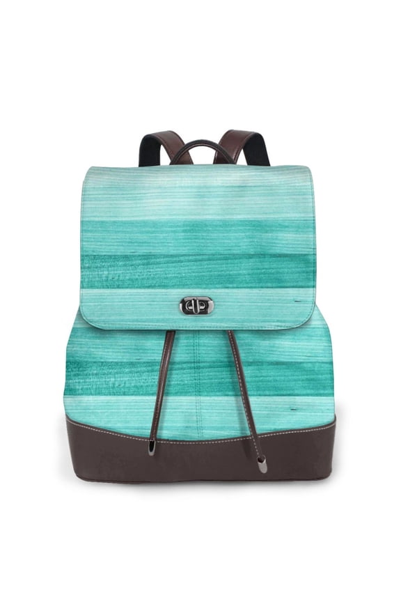 Teal Turquoise Print Large Backpack Soft Leather for Women Travel with Compartment, Adjustable Convertible Strap