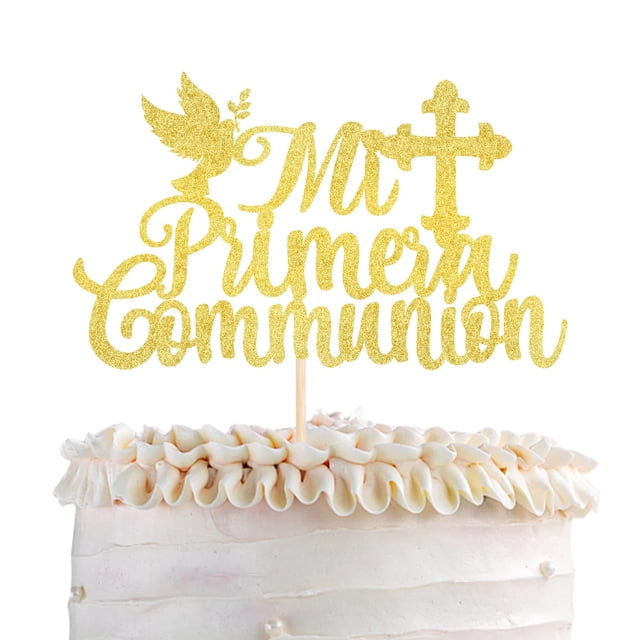 Cake Topper YCTHUNFISH Mi Primera Comunión con brillo dorado