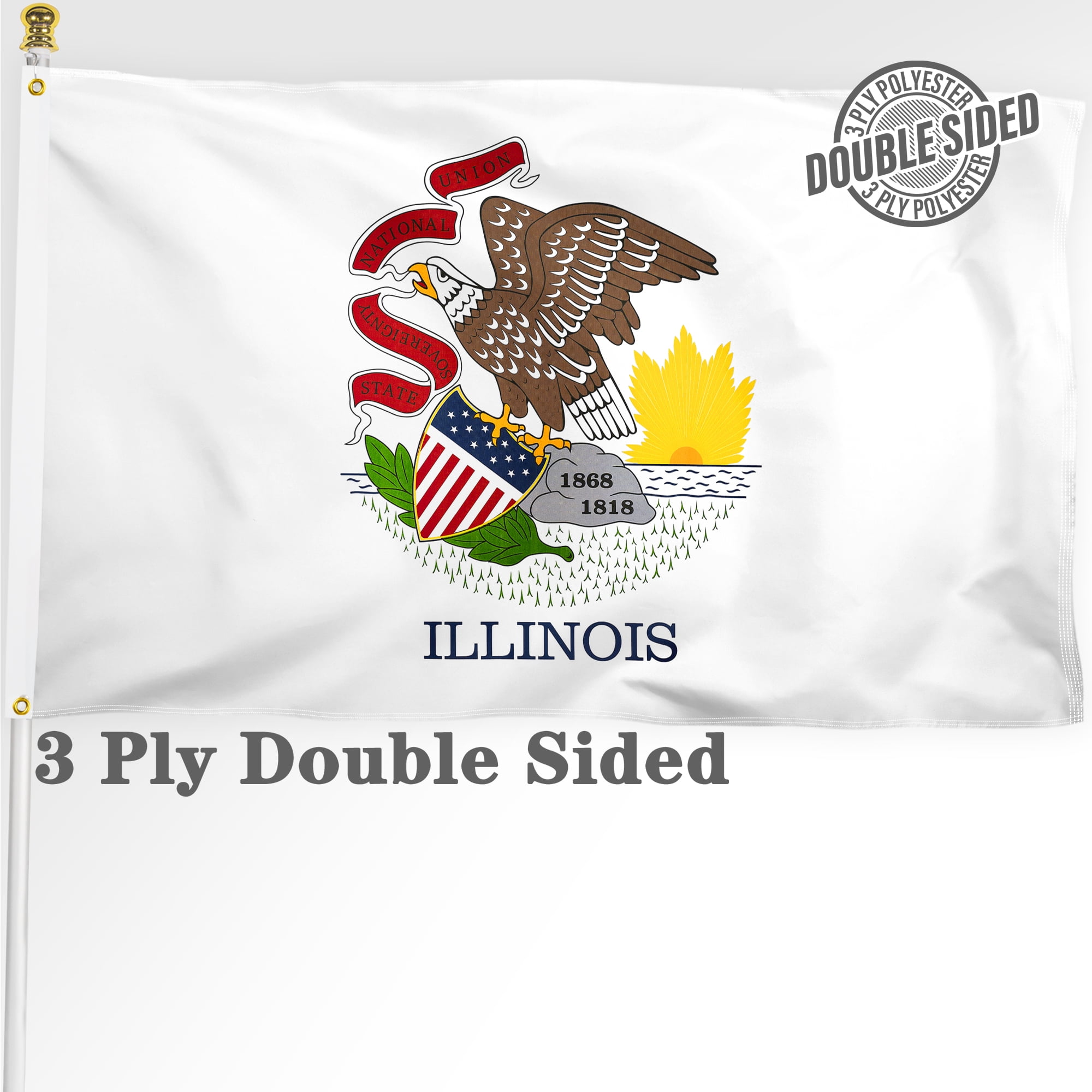 DANF Double Sided Illinois State Flag 3x5 ft, Heavy Duty 3 Ply Durable Polyester, IL Flag with ...