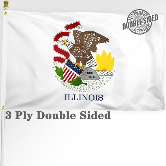 Illinois State Flag 3x5 ft, Heavy Duty 3 Ply Double Sided Polyester, IL Flag with Brass Grommets