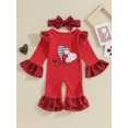 thumbnail image 2 of Suealasg Baby Girls Valentine’s Day Jumpsuit 3M 6M 9M 12M 18M Toddler Girls Spring One Piece Bodysuits Infant Girls Long Sleeve Round Neck Heart Print Romper Headband, 2 of 9