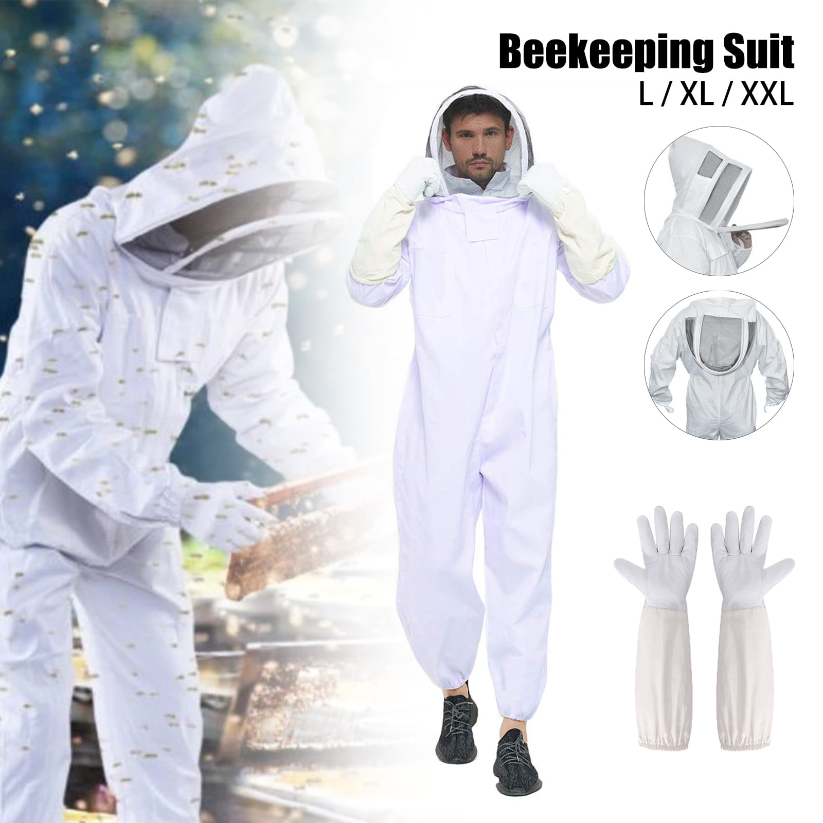 Gloves Full Body Anti-bee Suit Beekeeping Clothing Cotton Veil Hood Protective 