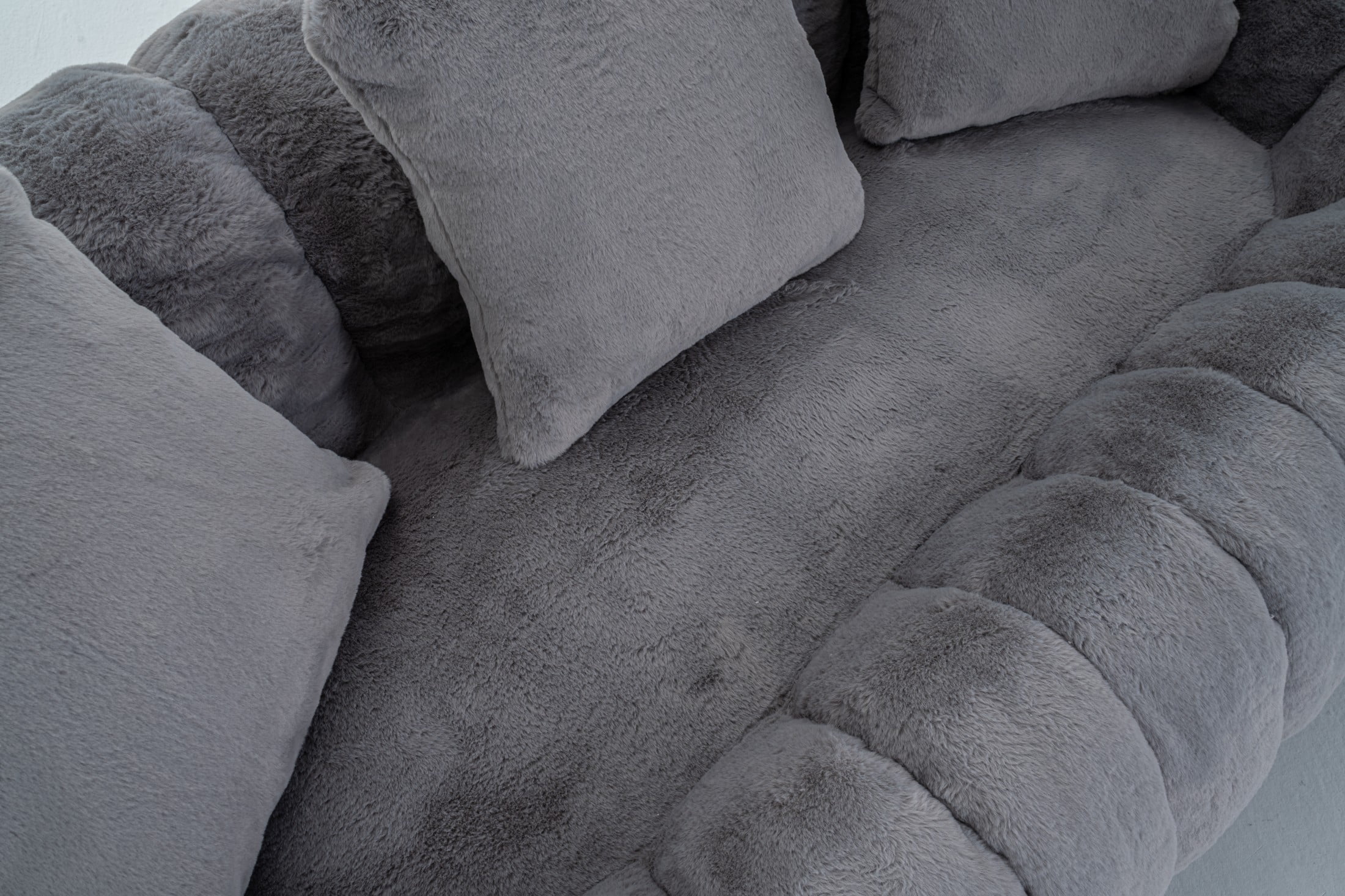 Aukfa Ultra-Soft Faux Fur Loveseat, 75.5" Floral Shaped Bean Bag Sofa with 28.5" Deep Seat for Living Room & Bedroom, Gray