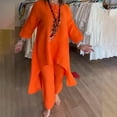 thumbnail image 3 of CILENON 2 Piece Sets for Women Solid Color Cotton Linen Pant Sets Casual Long Sleeve Button T Shirt Loose Wide Leg Pants Set Fall Outfits (Orange,M), 3 of 5