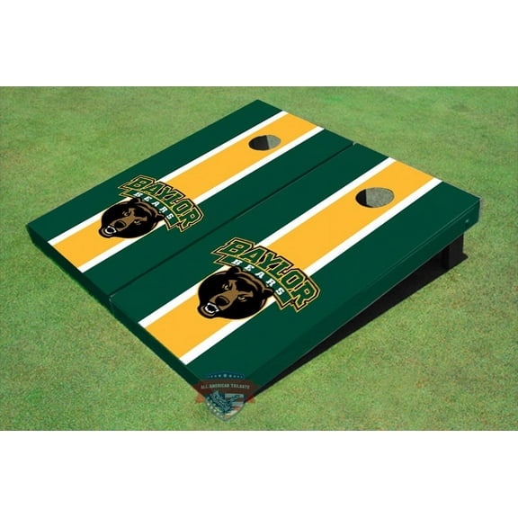 Baylor University Bear Head Yellow And Hunter Green Matching Long Stripe Cornhole Boards