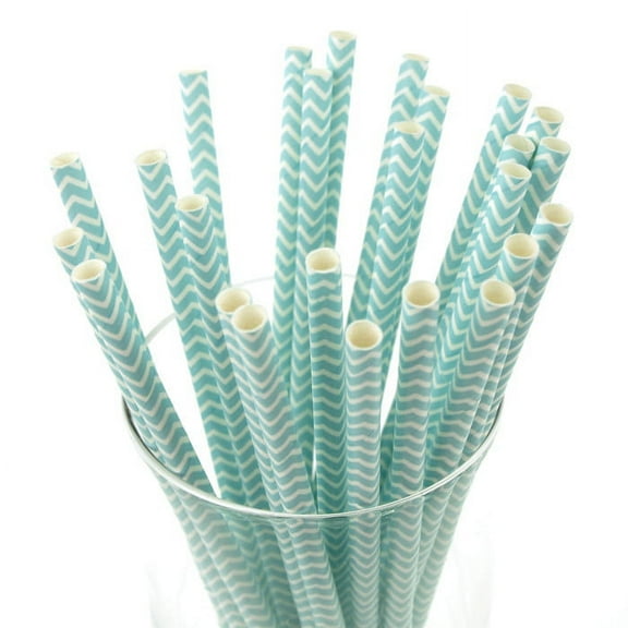 Chevron Paper Straws, 7-3/4-inch, 25-Piece, Light Blue