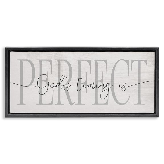 Stupell Industries God's Timing is Perfect Phrase Religious Painting Black Floater Framed Canvas Art Print Wall Art, 31 x 14