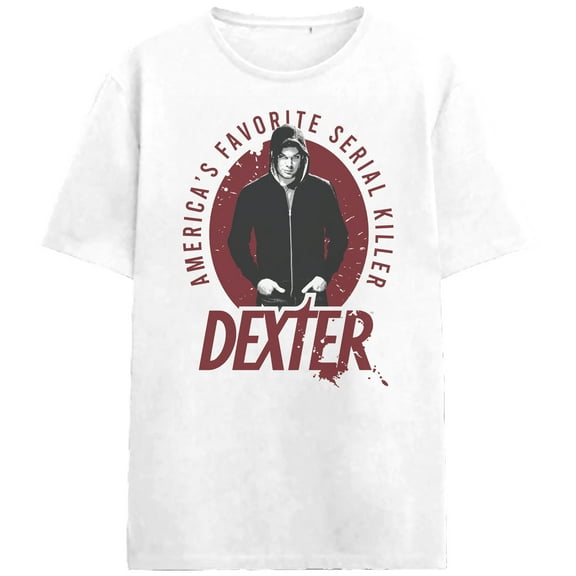 Dexter America's Favorite Serial Killer Adult White Crew Neck Short Sleeve T-shirt
-Medium