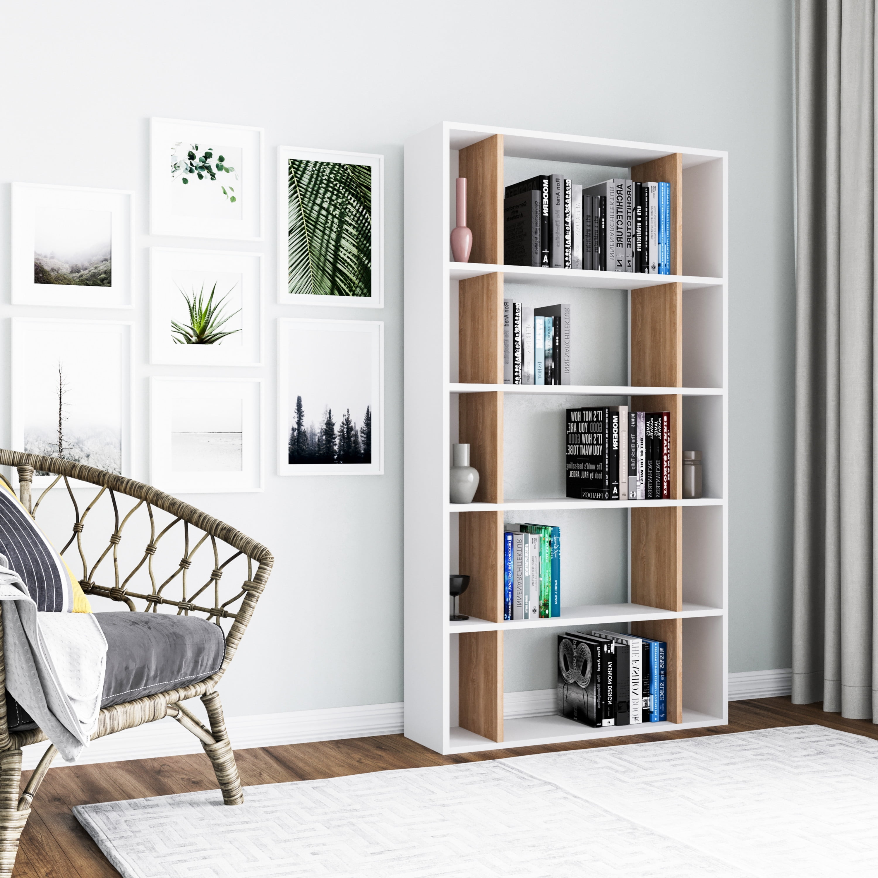 Ada Home Decor Sanborn Multiple Tier Open Shelf Modern Bookcase, White Oak