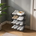 thumbnail image 5 of Qocolhg Z-Shaped 4 Tier Free Standing Sturdy Plastic Shoe Rack for Closet Holds 8 Pairs Shoe Organizer Stackable Shoe Storage Shelf for Entryway, Closet, Garage, Bedroom, Cloakroom, Black, 5 of 6