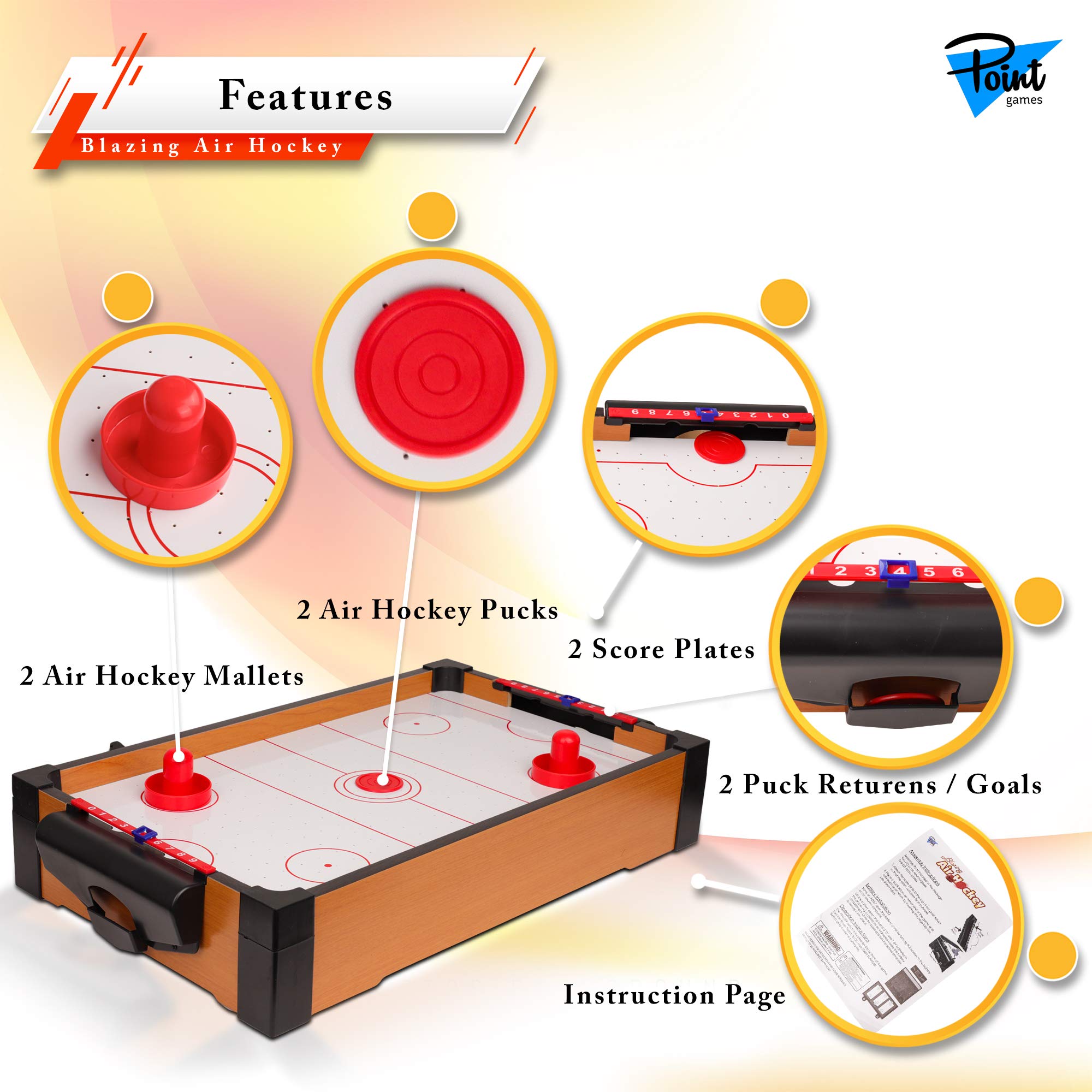 Point Games Mini Air Hockey Table for Kids - Hockey Table Game - Arcade & Table Games - Air Hockey Pucks and Paddles - Portable Sport Hockey for Boys and Girls - image 3 of 6