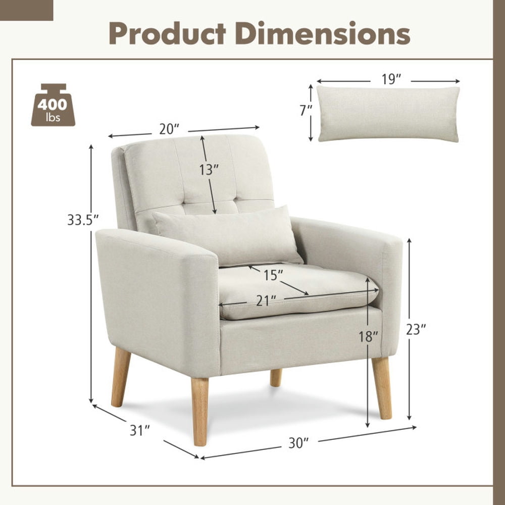 Finihen Accent Chair, Upholstered Accent Armchair, Accent Chair with Lumbar Pillow Natural Rubber Wood Legs Padded Cushions, for Living Room, Bedroom, Reception Room, Beige Finihen Accent Chair, Upholstered Accent Armchair, Accent Chair with Lumbar Pillow Natural Rubber Wood Legs Padded Cushions, for Living Room, Bedroom, Reception Room, Beige