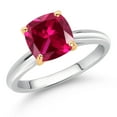 thumbnail image 2 of Gem Stone King 10K White and Yellow Gold Red Created Ruby Solitaire Engagement Ring for Women (2.50 Cttw, Cushion 8MM, Gemstone July Birthstone, Available in Size 5, 6, 7, 8, 9), 2 of 4