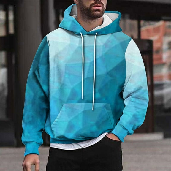 M-4X Big & Tall Hoodies for Men with Front Pocket Plus Size Fleece Lined Sweatshirts Pullover Long Sleeve Gradient Printed Warm Hooded Tops