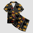 thumbnail image 4 of mgoYE Halloween PJs Family Set Silk Girls Satin Pajama Set Halloween Pumpkin Ghost Print Shirts and Shorts Short Sleeve Button Soft 2 Piece Outfits|Grey 8-9 Years, 4 of 5
