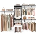 thumbnail image 3 of 96 Inch Hanging Closet System, 8 FT Closet Organizer System with Hanging Rod, Walk In Mounted Closet System, Built-In Clothes Garment Rack with 3 Shelving Towers(Can Be Cut To Fit), Black, 3 of 14