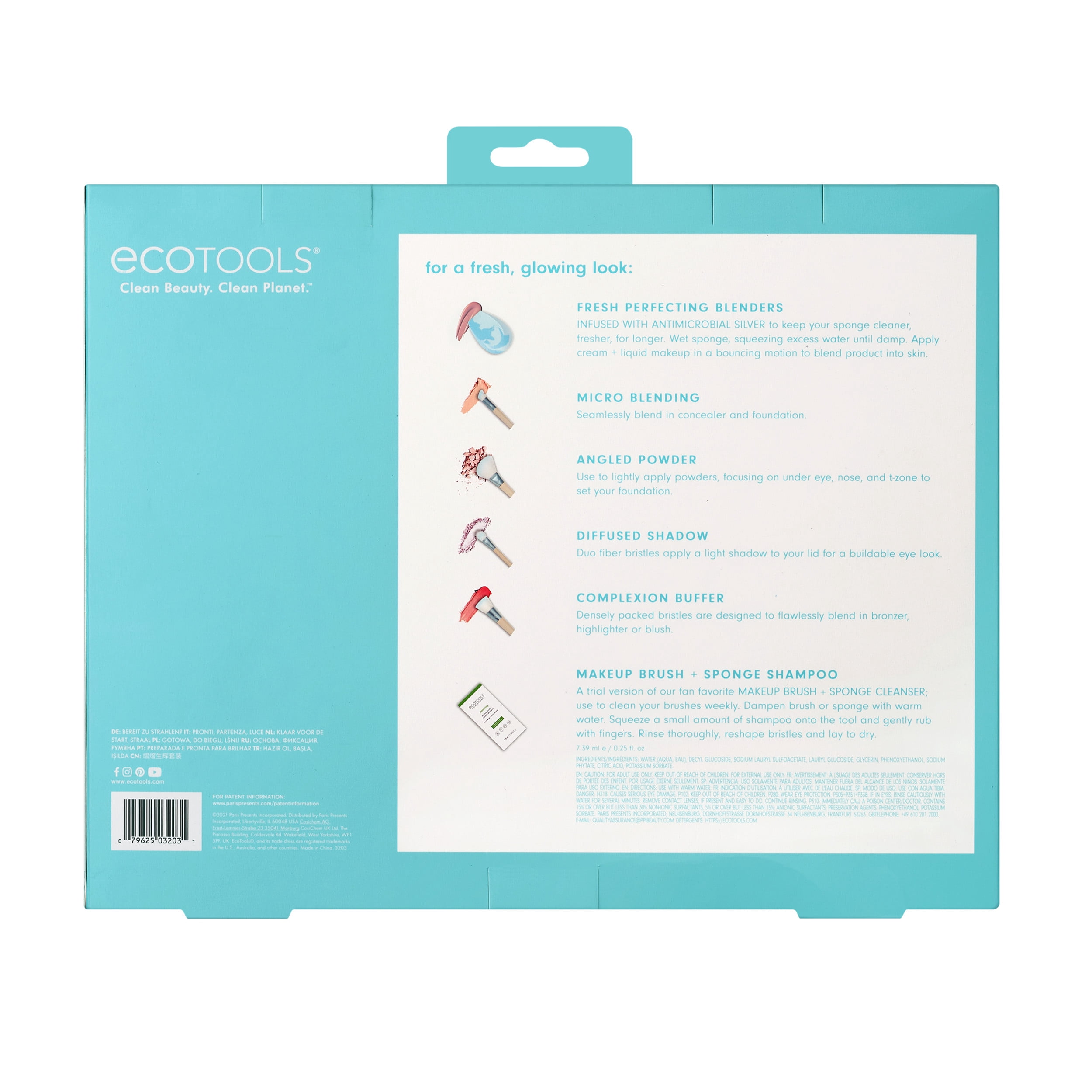 EcoTools Limited Edition Ready, Set, Glow Makeup Accessory & Care Set, 6 Piece Gift Set