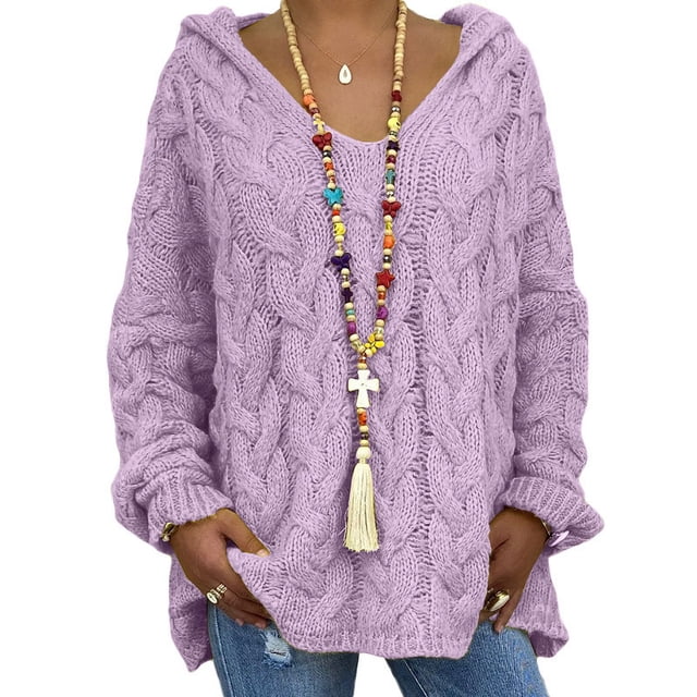 Suéter de otoño e invierno para mujer, sudadera con capucha de punto trenzado de color liso, Europa y Estados Unidos