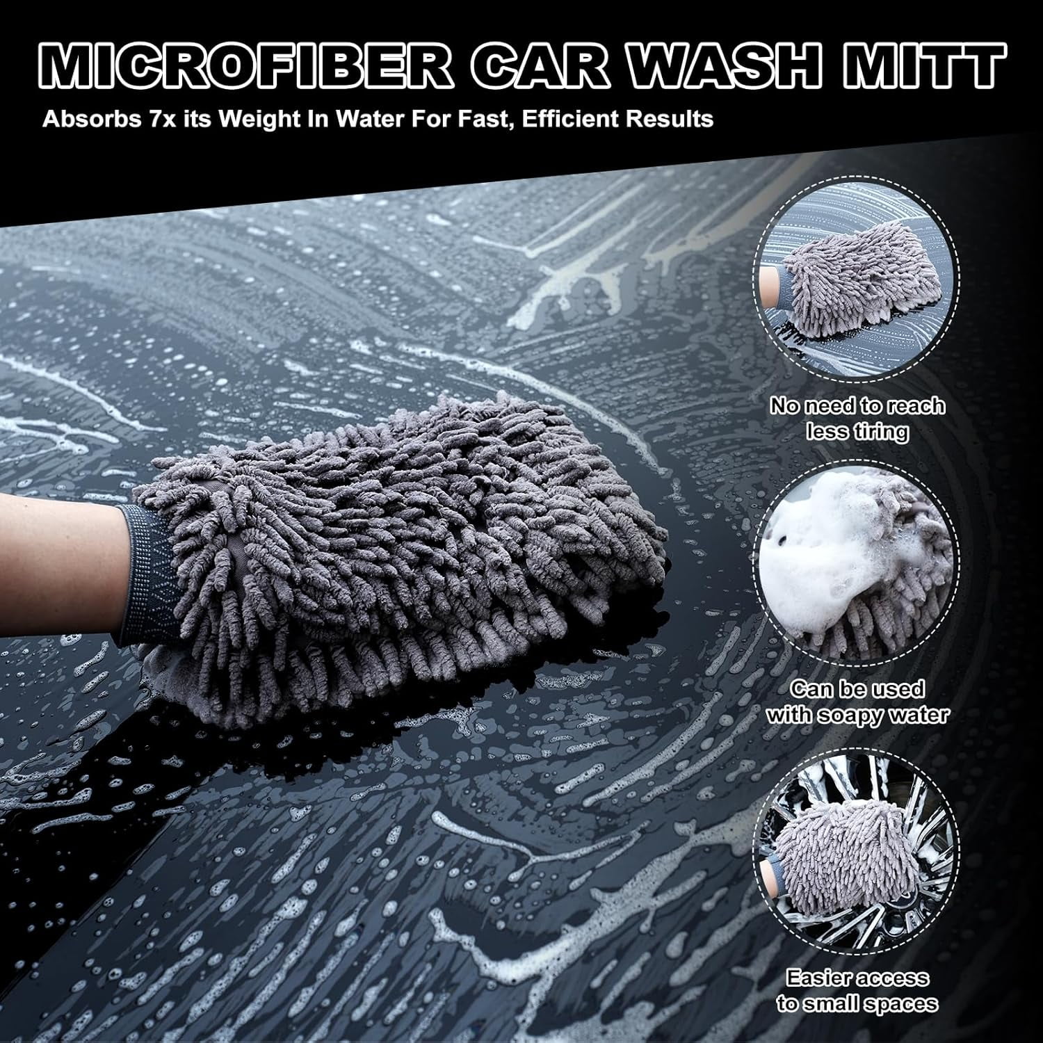 9Pcs Car Wheel & Tire Brush Kit, Wheel Cleaner Brush, Soft-bristled Rim Brush, Car Drying Towel (36"x 24"), Tire Shine Applicator Pad, Car Wash Mitt