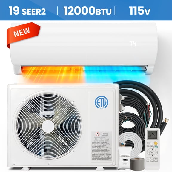 UrbanSync 12000 BTU Mini Split Air Conditioner & Heater with Inverter, 19 SEER2 115V Energy Saving AC Unit Cools Rooms up to 750 Sq. Ft, Complete Installation Kit