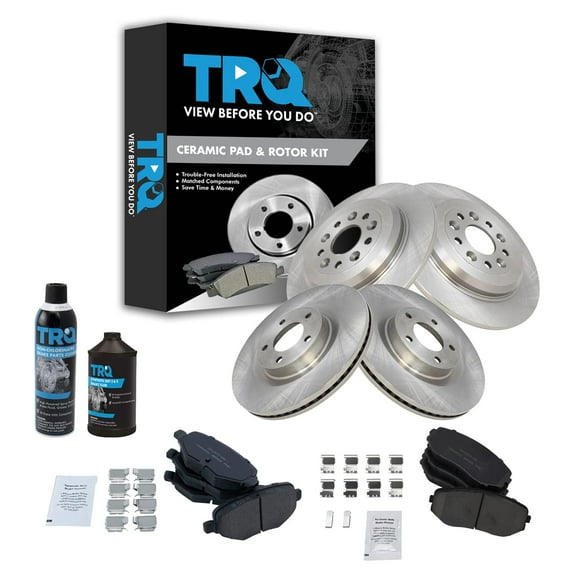 TRQ Front & Rear Ceramic Brake Pad & Rotor Kit w/Fluids for Ford Edge Lincoln BKA17451