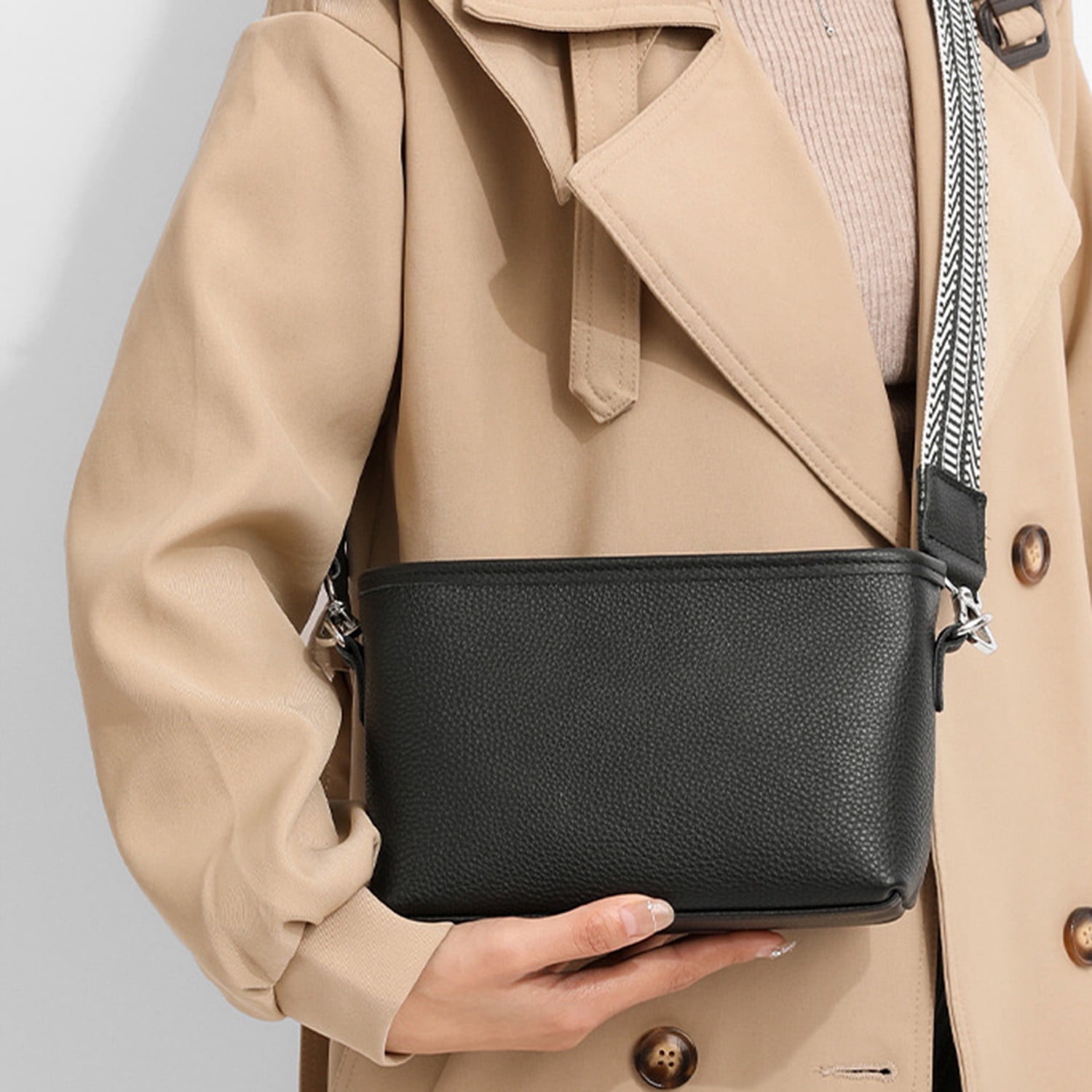 KAWELL Womens Leather Crossbody Bag with Wide Strap Top Zip Camera Purse Trendy Design