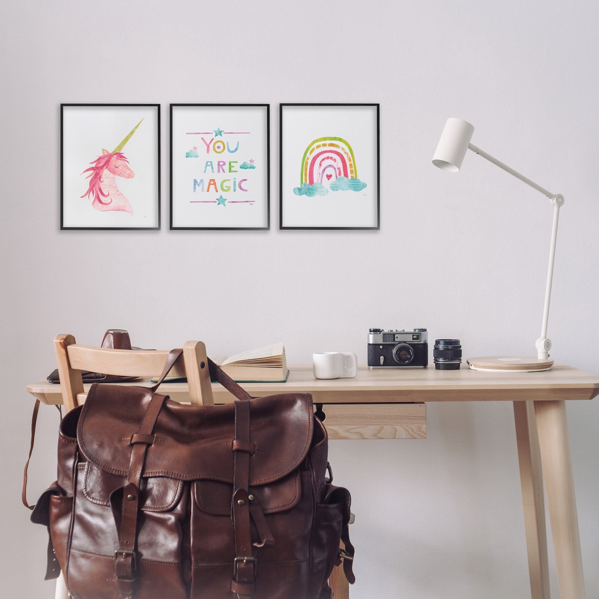 Stupell Industries You Are Magic Rainbow & Unicorn Art for Kids Painting Black Framed Art Print Wall Art, 11 x 14, Set of 3