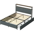 thumbnail image 4 of Panana Full/Queen Size Bed Frame with 4 Storage Drawers and Headboard, 2 Tier Shelves Headboard Storage, with Slats, Noise Free, No Box Spring Needed (Vintage Brown and Grey, Queen), 4 of 9