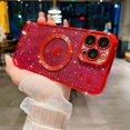 thumbnail image 2 of iPhone 13 Pro Max Magnetic Case, Compatible with MagSafe, Luxury Plating Cute Love Heart Bling Star Phone Case for Women Girls, Soft TPU Full Camera Shockproof Protective Clear Case (Red), 2 of 14