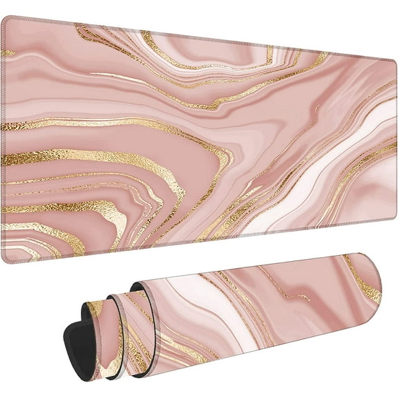 Pink Marble Gold Pink Mouse pad for Desk Cute Pink Desk Accessories, Large Desk Mat Large Mouse Pad,Keyboard pad Laptop mat(31.5x11.8in) Laptop Protector Computer Accessories Cute Pink Desk mat