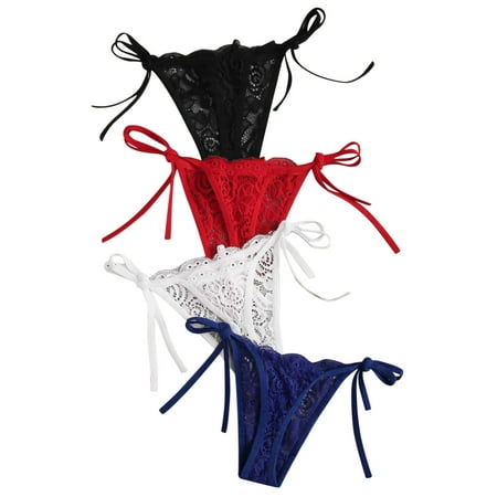 

LONKITO 4PCS Women s Sexy Lingerie Lace Open Thong Panties G-Pants Lingerie Underwear Multicolor S Gifts