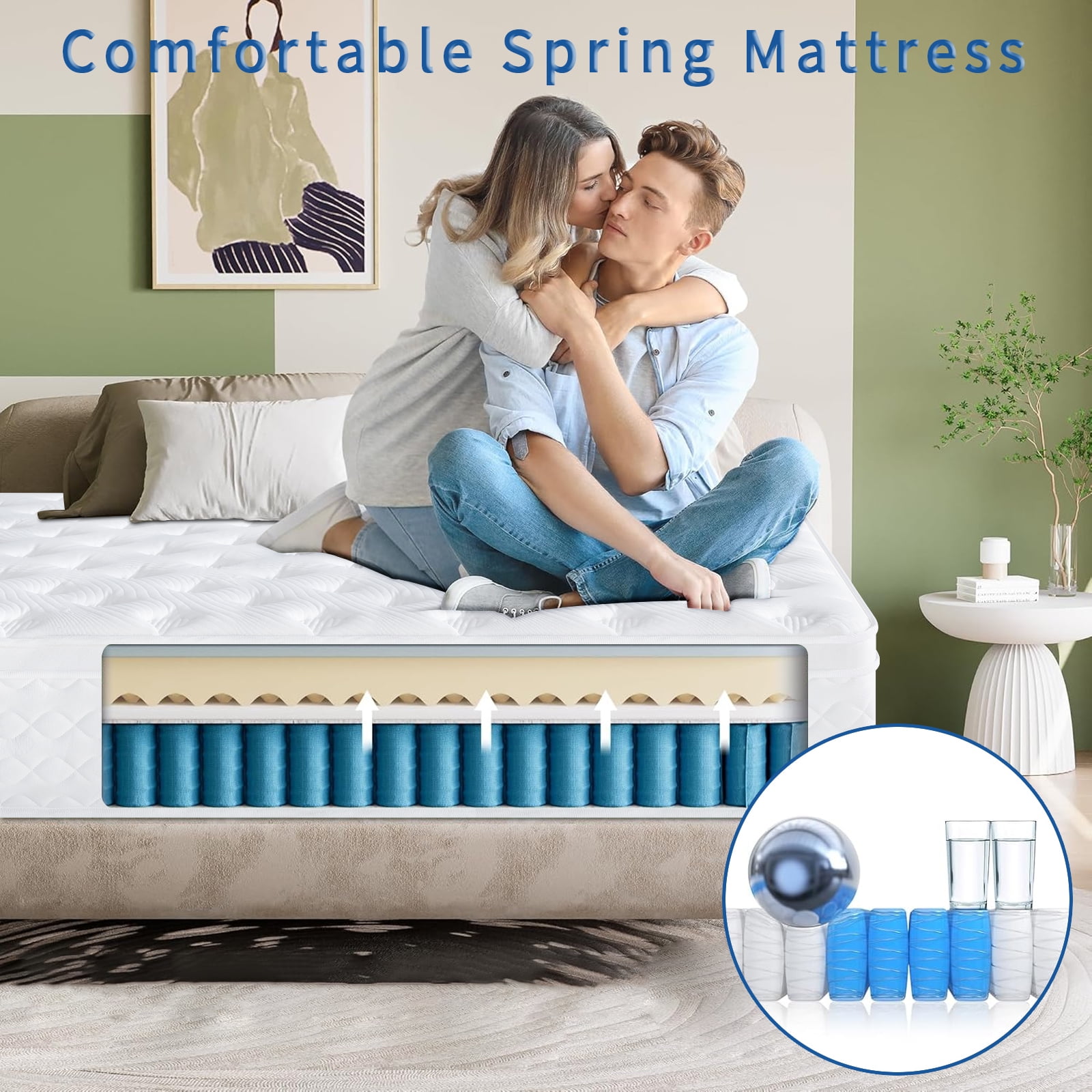 BMMB CertiPUR-US certified Adult Kids 12 In Full Hydrid Innerspring Memory Gel Foam Mattress Bouncy Perfect Night Sleep Free Pain Heavy-duty Steel Spring Compressed Package