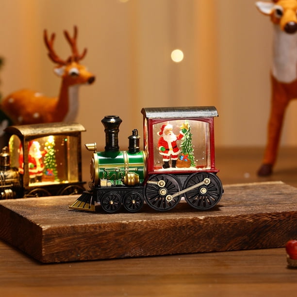 Adorno de tren nocturno lleno de agua para Santa Claus - Decoración para escaparates luminosos de 100ML - Decoración navideña 13x5x8,8cm