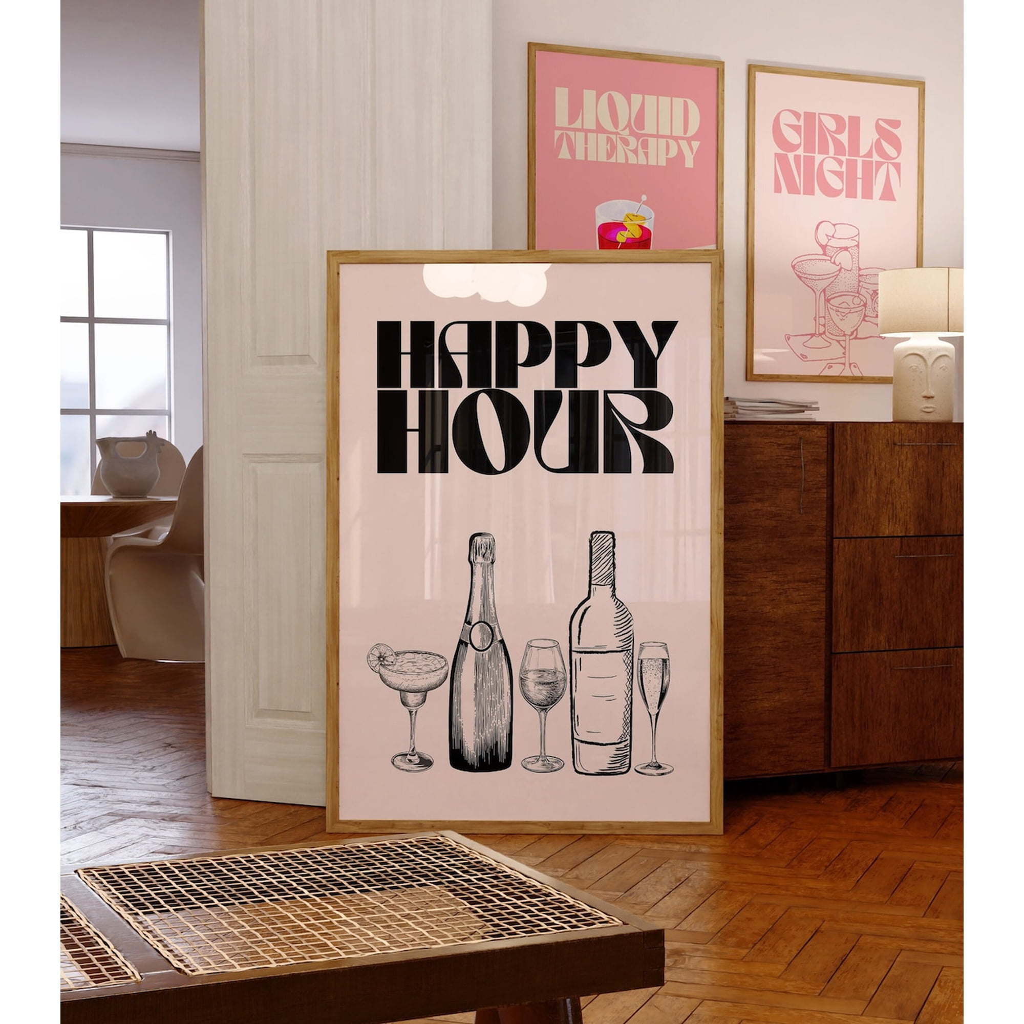 Retro Champagne Posters-Cocktail Wall Art Print-Girly Bar Cart Art-Preppy Posters-Wine Bottle Cute Girly Poster Champagne Wall Art-Bar Art Wall Art Modern Wall Decor 16x24 UNFRAMED