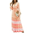 thumbnail image 1 of Seyurigaoka Women Casual Long Dress Floral Print V-Neck Long Sleeve Tie-Up A-Line One-Piece for Spring Autumn, 1 of 5