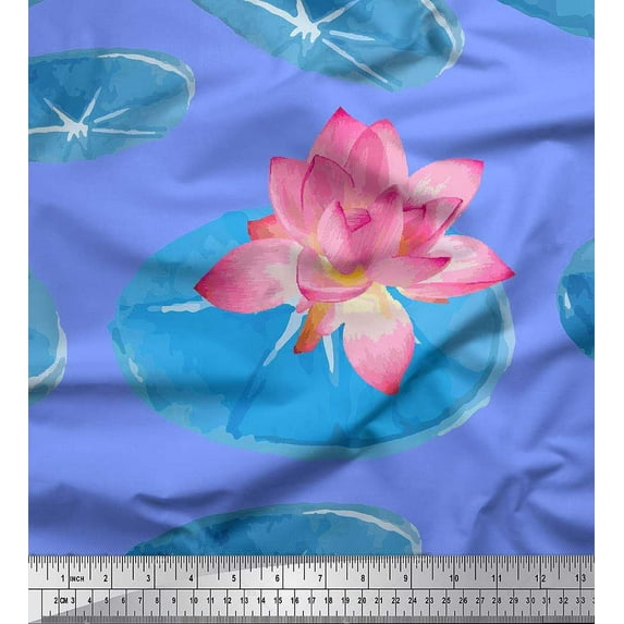 Soimoi Rayon Fabric Leaves & Lotus Flower Print Sewing Fabric Yard 56 Inch Wide
