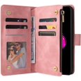 thumbnail image 2 of Wallet Case for iPhone 7 Plus iPhone 8 Plus, Premium Vintage PU Leather Magnetic Closure Handbag Zipper Pocket Case Kickstand Card Holder Slots with Wrist Strap Shockproof Flip Case - Pink, 2 of 16