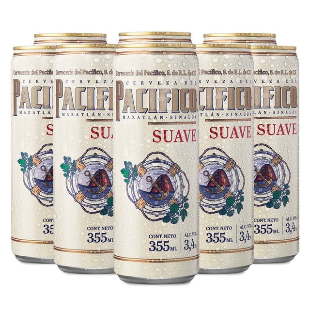 Cerveza Pacífico Suave 24 Latas de 355ml, Refrescante y Ligera, Cerveza Suave Fácil de Tomar, perfecta para acompañar la comida del mar