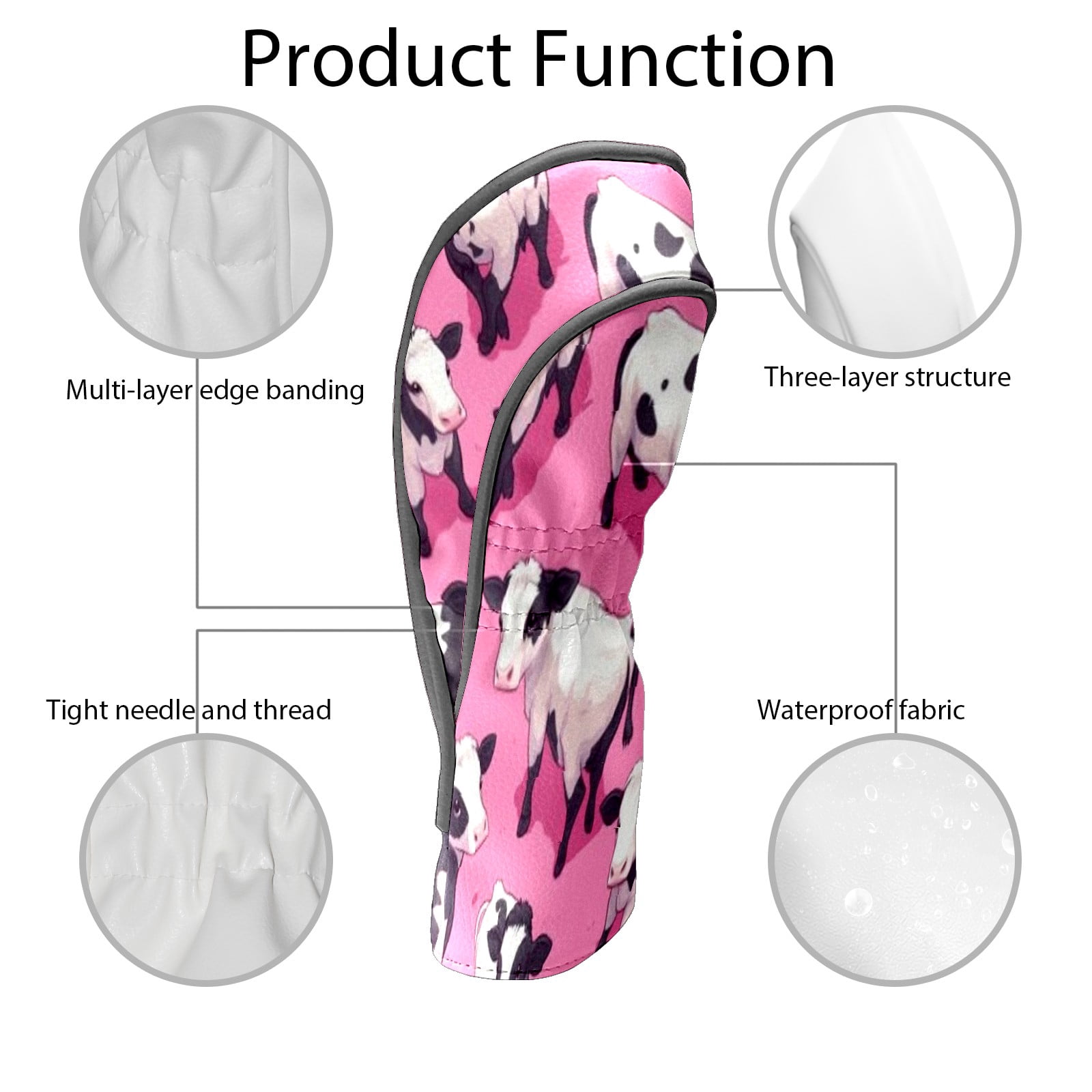 Golf Club Head Covers - Cow Pattern, PU Leather, Waterproof, Fits Fairway Woods/Hybrid, Unisex, Fits Most Brands