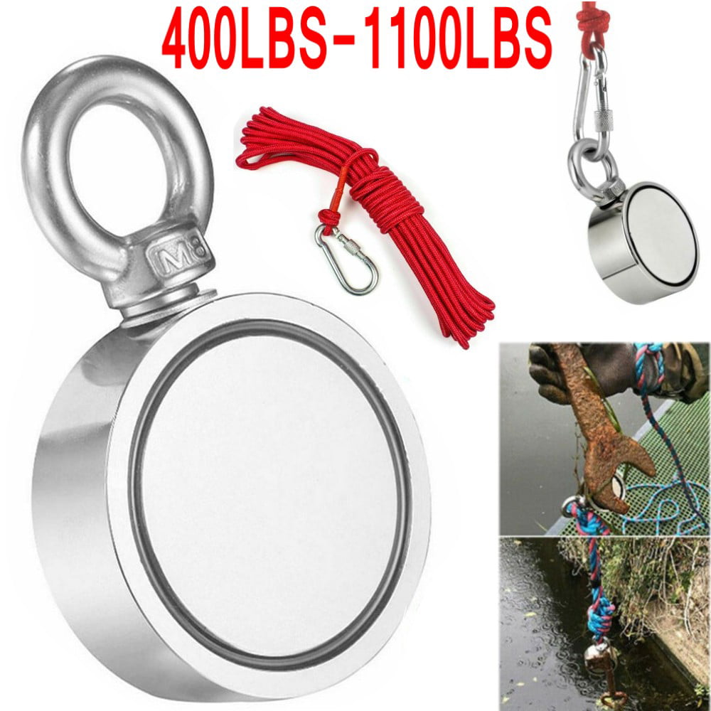Carabiner Rope Up to 1100lbs Fishing Magnet Kit Pull Force Strong Neodymium 
