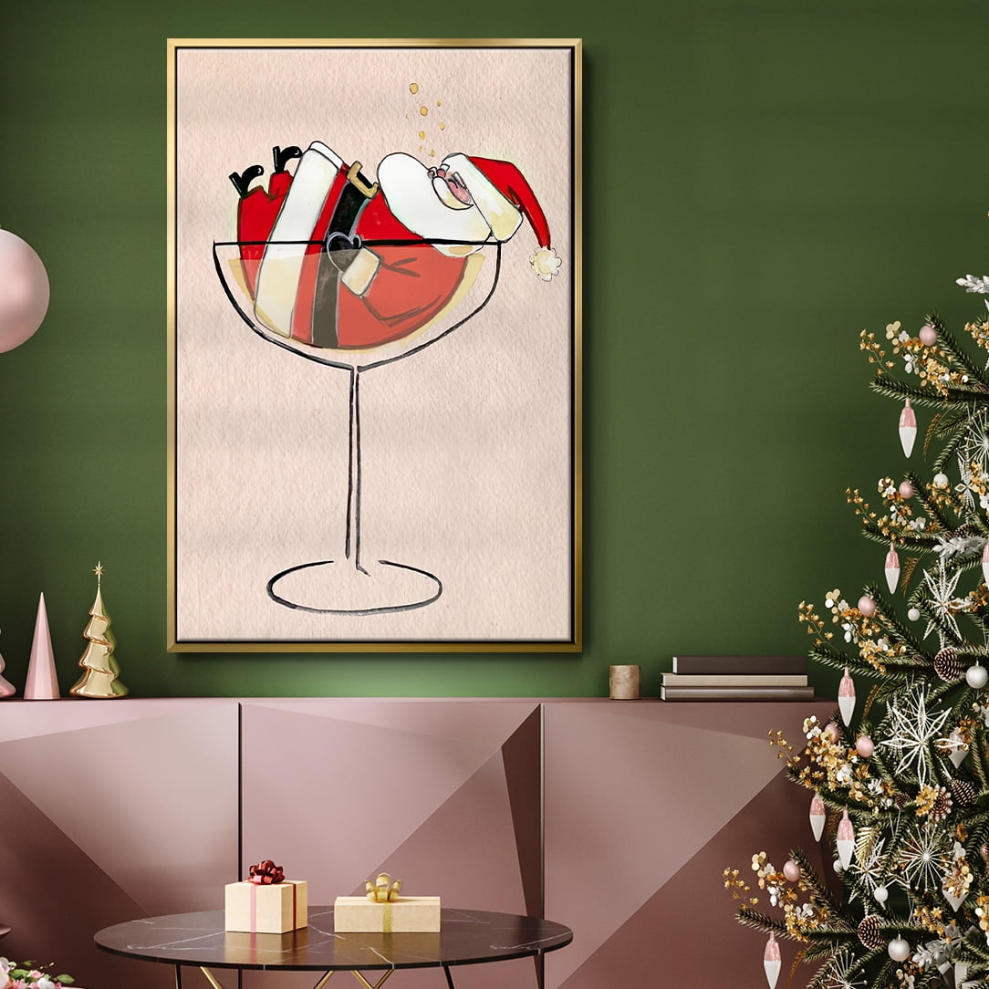 Get Blitzened Collection B - Framed Gallery Wrapped Holiday Canvas - 27 x 41 - Gold Frame